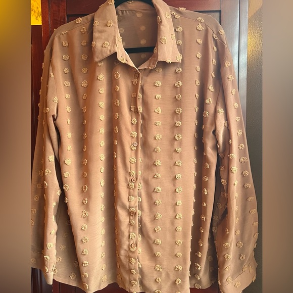 Tan button up blouses size large, never worn. - Picture 2 of 9